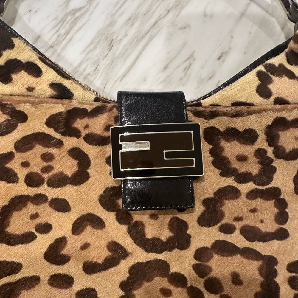 Vintage Fendi Baguette Leopard Print Pony hair Hobo Shoulder Bag - Picture 4 of 14